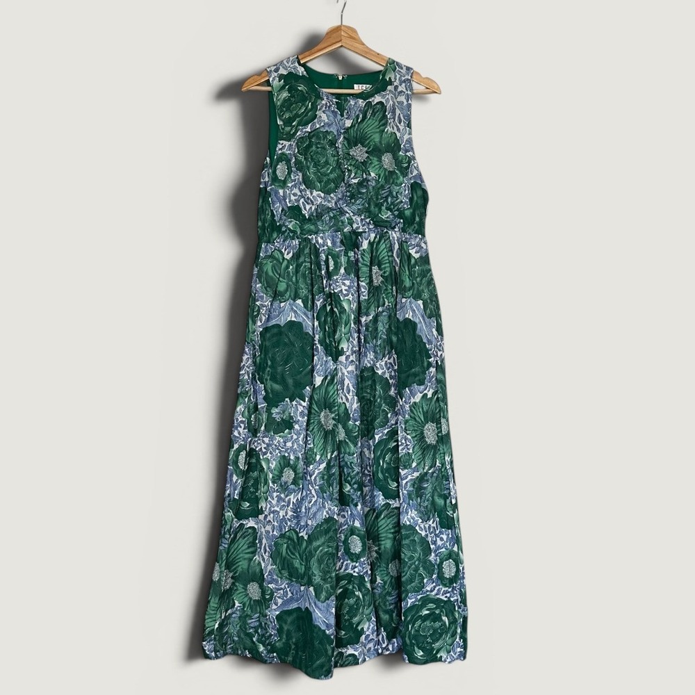 TCEC Green Blue Floral Cotton Sleeveless Maxi Dress CD04168 Large